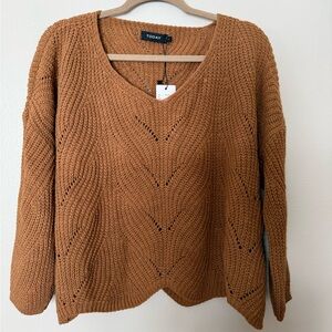 NEW Cozy Tan scalloped hem Knit oversized Sweater